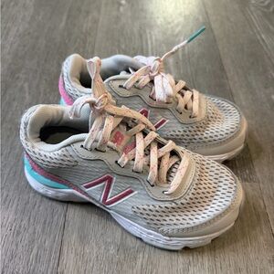 New Balance Kids' White and Pink Sneakers